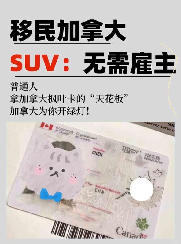 普通人拿加拿大枫叶卡的天花板?SUV:无需雇主,国家为你开绿灯! 普通人拿加拿大枫叶卡的天花板?SUV:无需雇主,国家为你开绿灯!